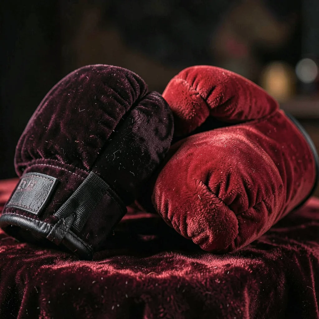 Velvet boxing gloves, violence made plush, sport luxury