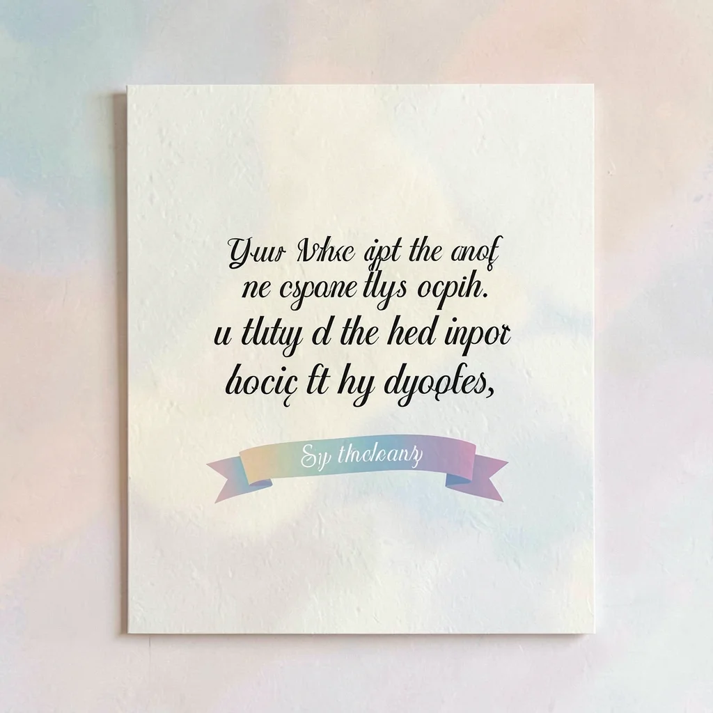 Quote card with abstract italic glyph ribbon on cream paper