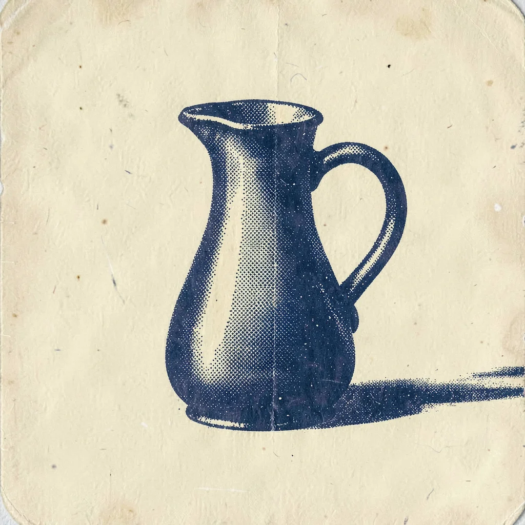 Riso style menu-card motif of a halftone carafe in spot navy on butter yellow