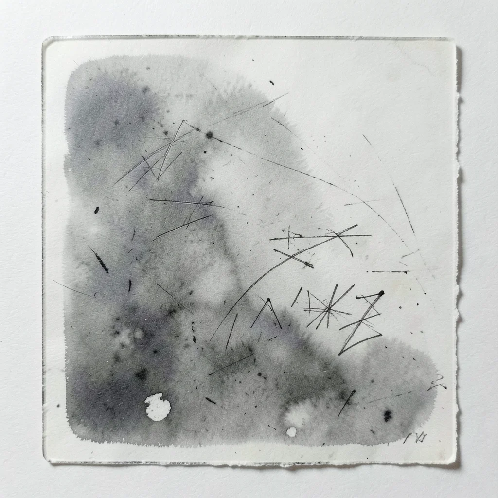 Gelatin plate monoprint, characteristic smooth even ink transfer with hand-drawn
