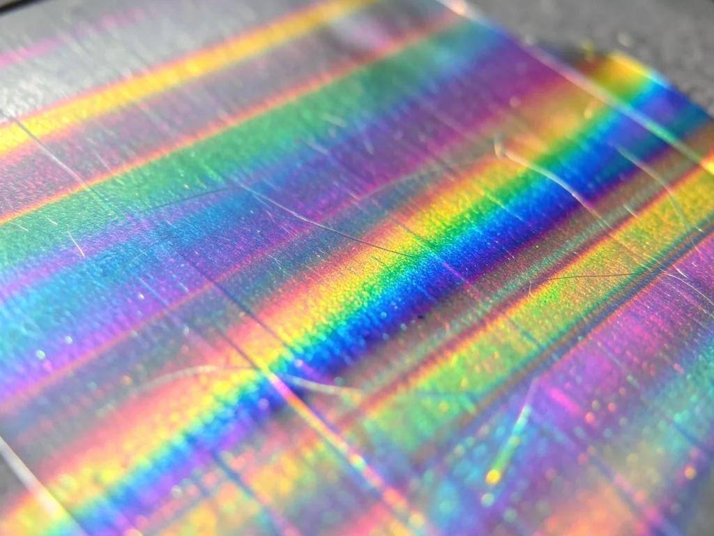 Silicon wafer thin-film interference, false-color rainbow from oxide layer thick
