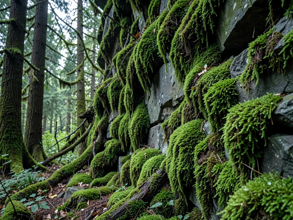 Rock face moss creating living tapestry
