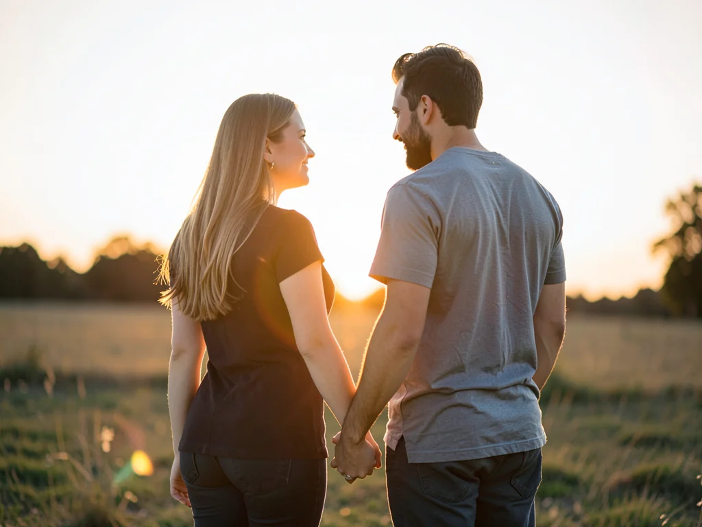 Couple holding hands backlit
