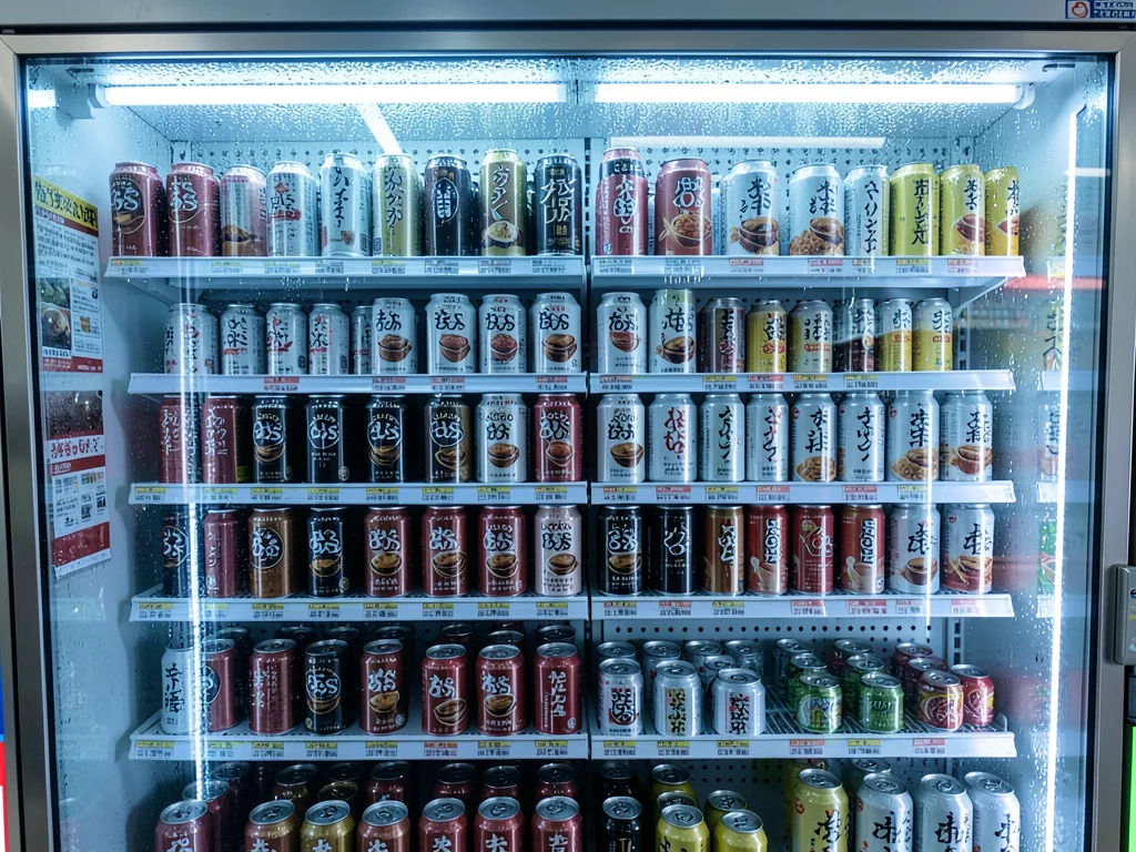 Canned Coffee Column Through Glass Door