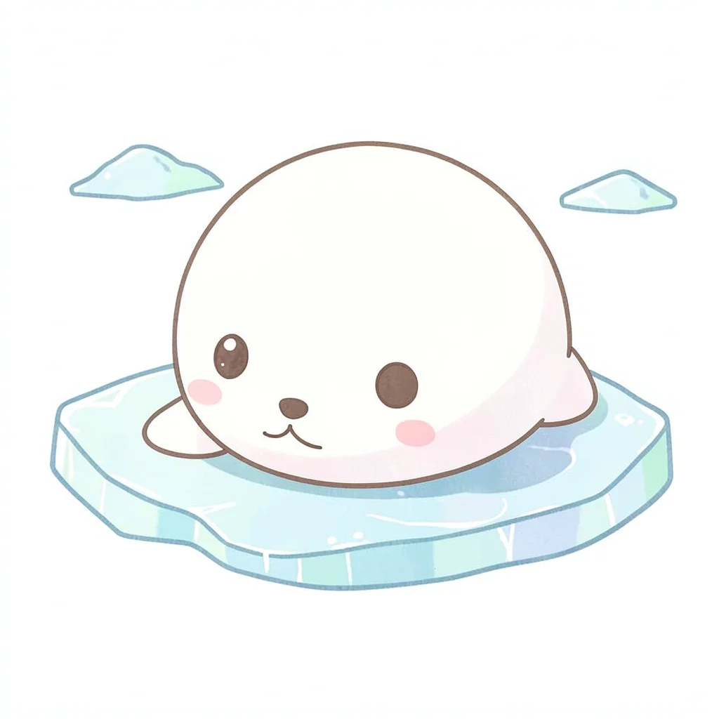Kawaii seal pup on ice