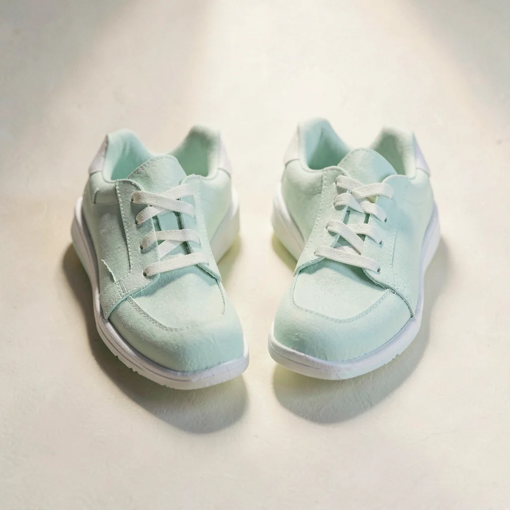 Papercraft onboarding illustration of a paper-cut sneaker pair side by side, sof