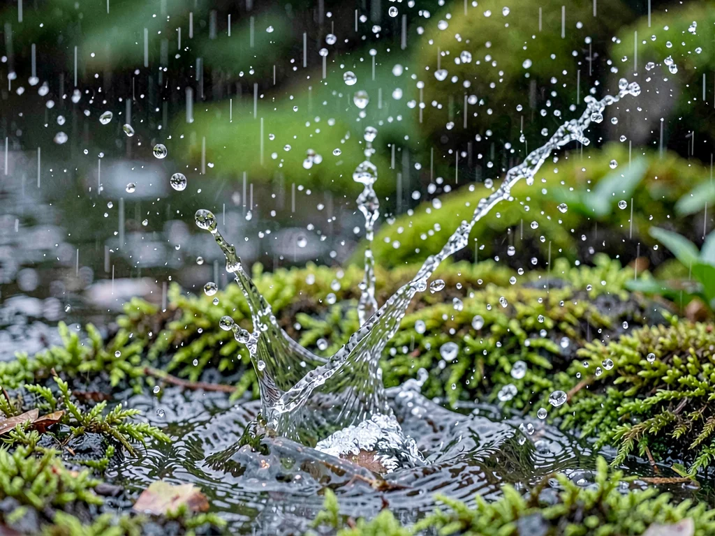 Rain on moss showing absorption
