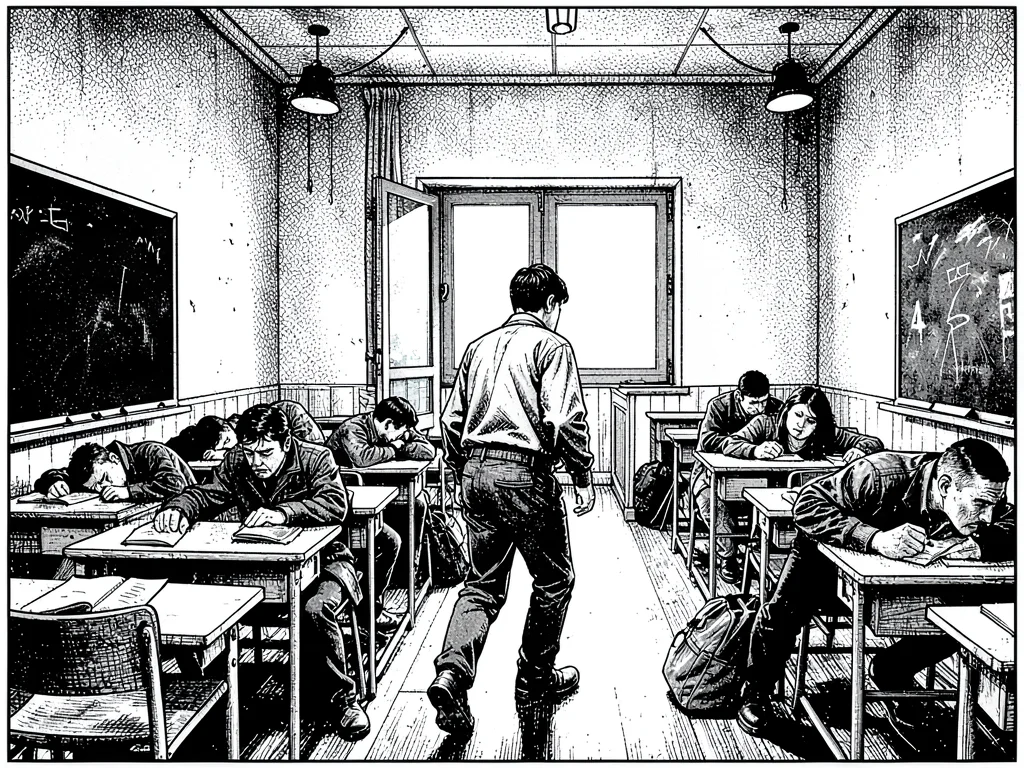 Last student in empty classroom