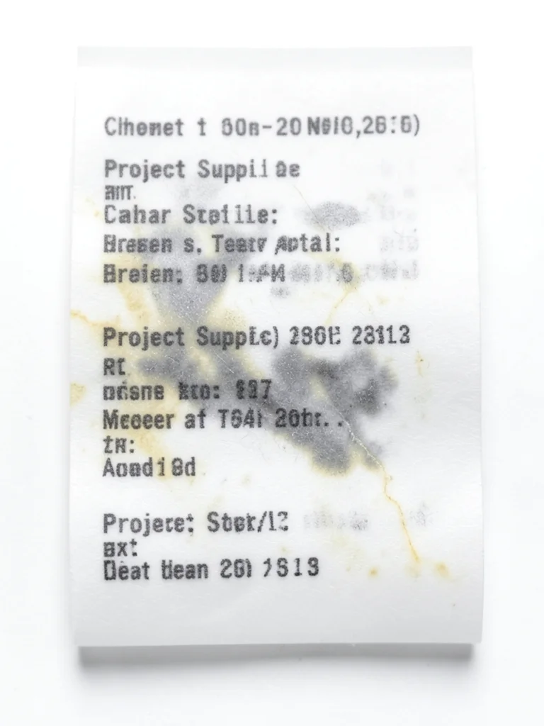 Thermal receipt from hardware store, list of project supplies, fading print