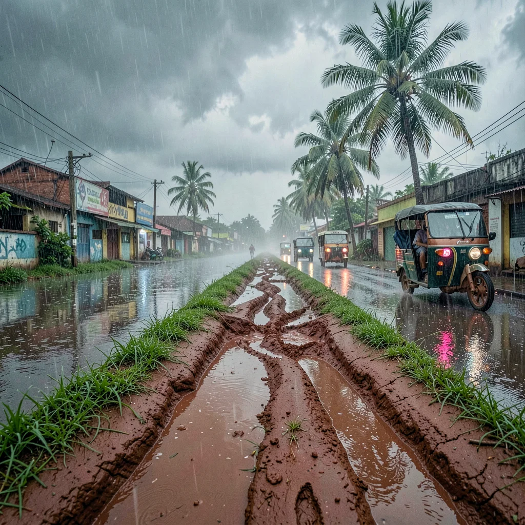 Washed Red Clay Road After Monsoon Burst