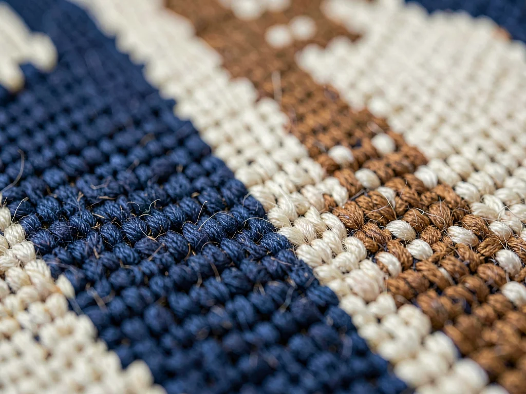 Ikat blurred-edge transition between indigo-deep and undyed-natural cotton warp 