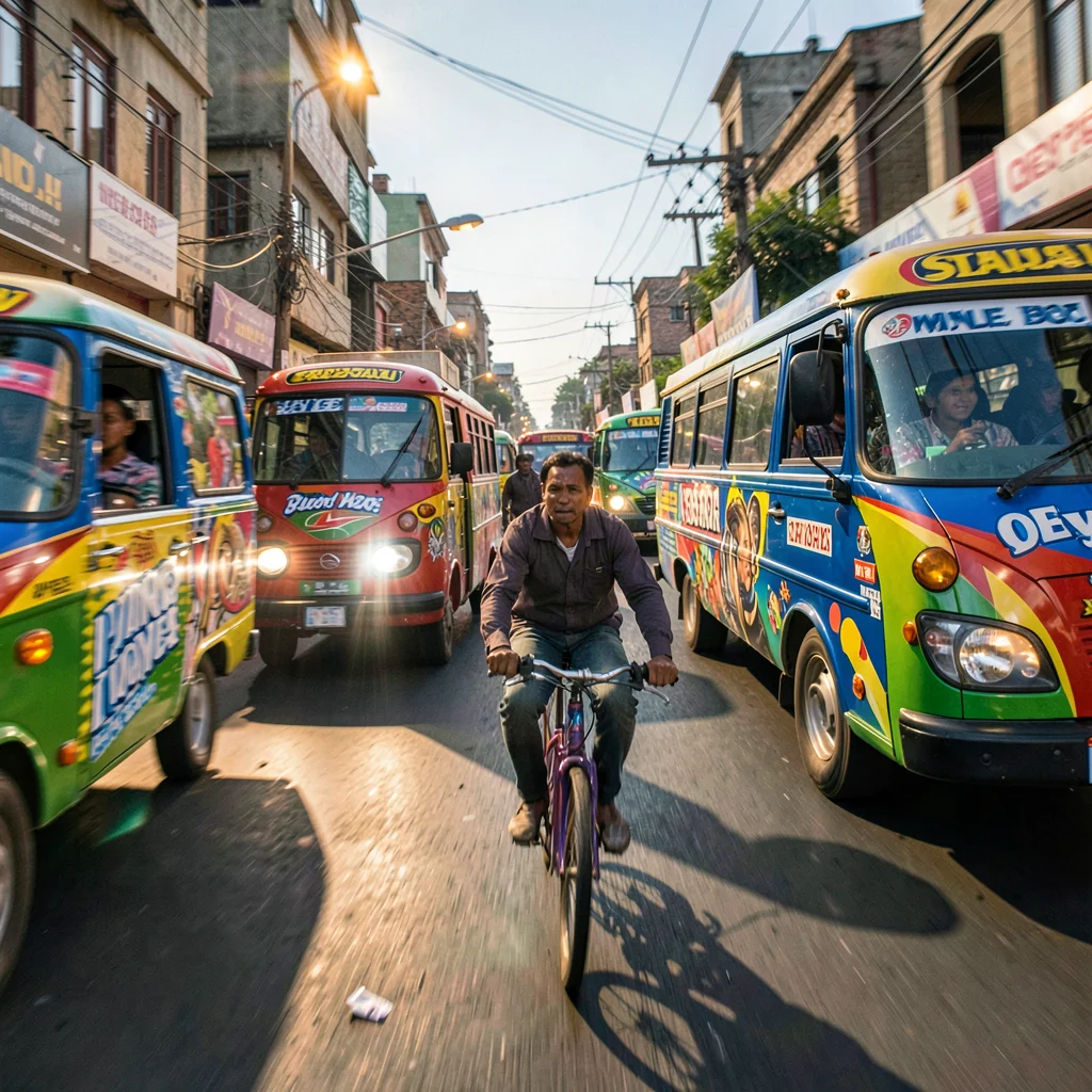 Kinetic Nairobi street energy, panned motion blur with sharp details, Cyclist we