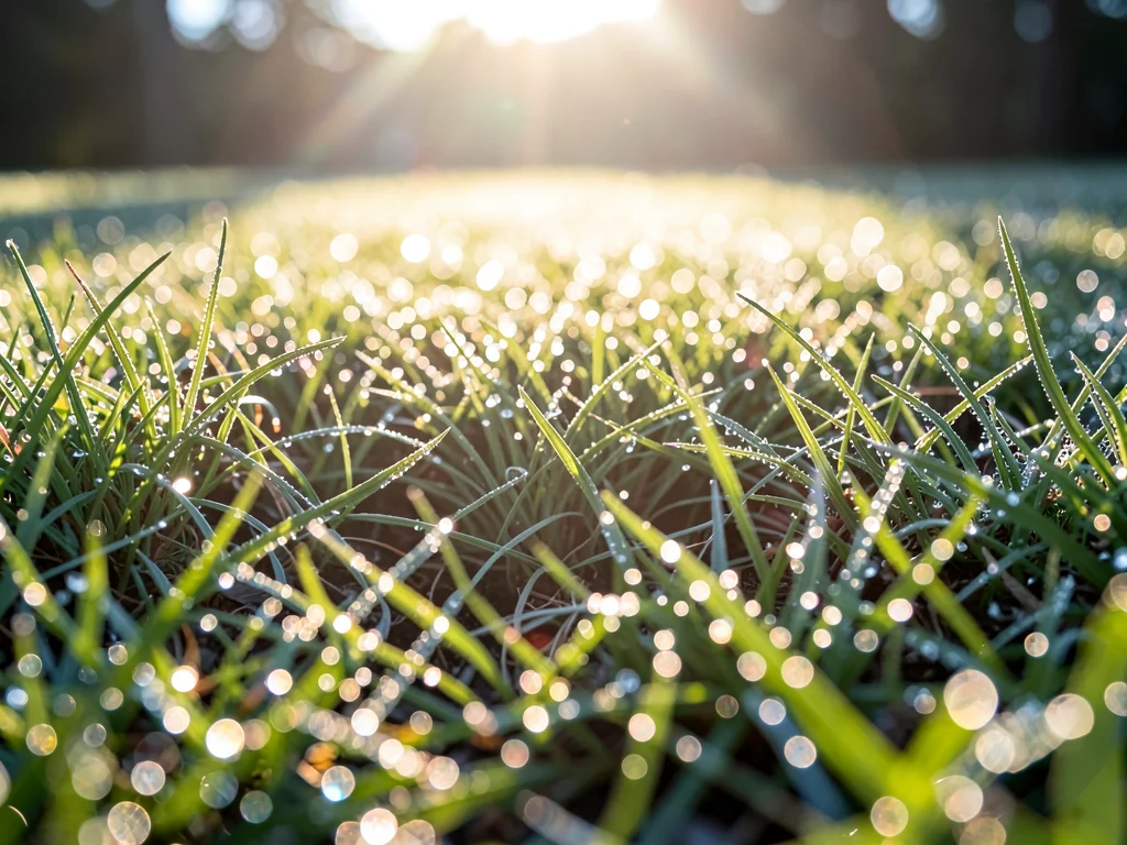 Morning dew on grass backlit sparkle