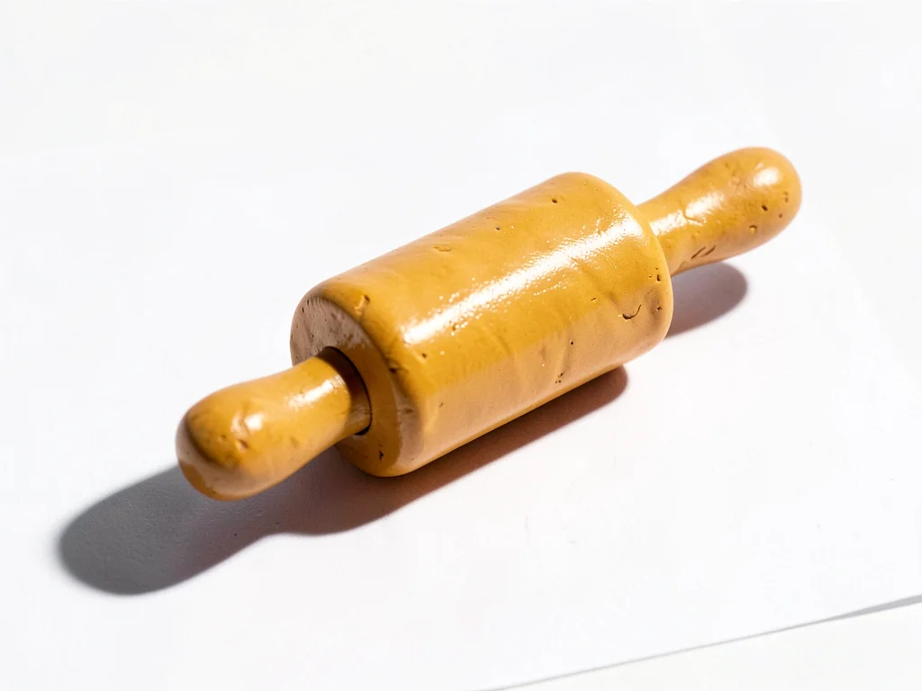 Robust chunky clay rolling pin in golden-tan tone with stubby handles and squat 