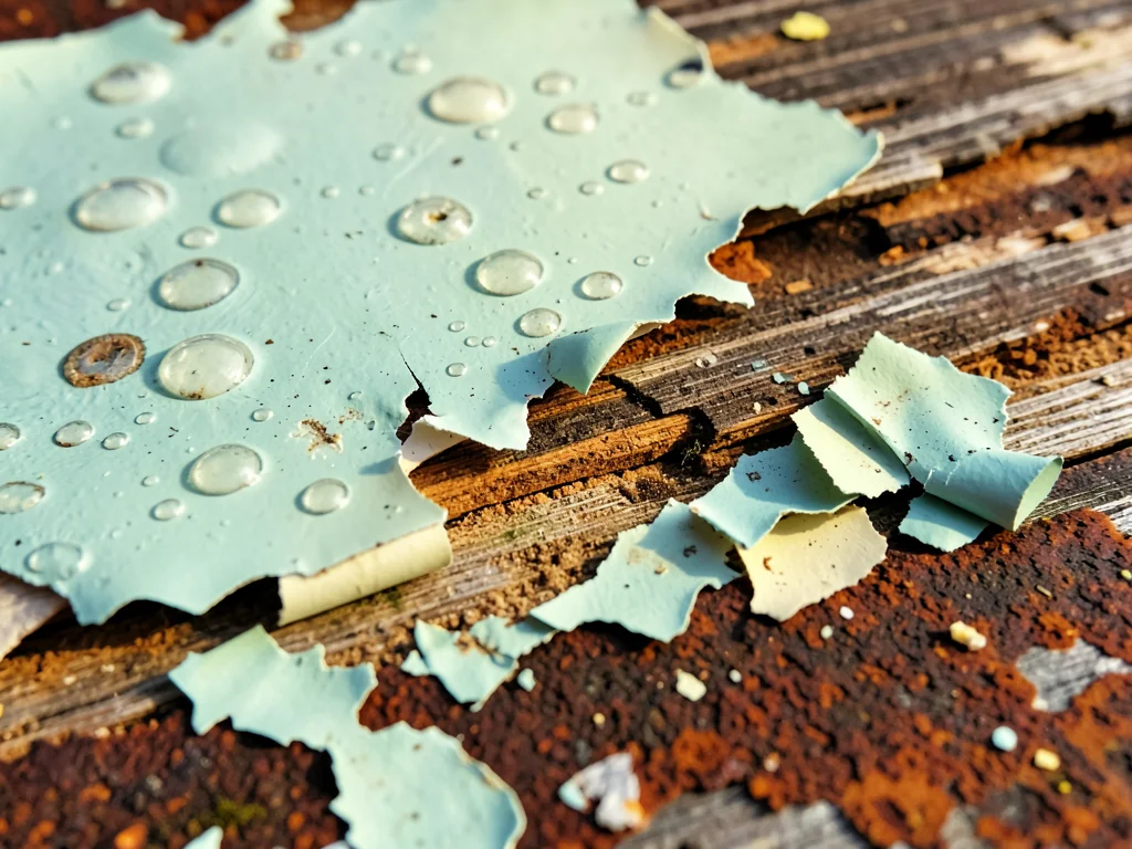 Bubble blisters in exterior paint, moisture-driven delamination creating dome sh