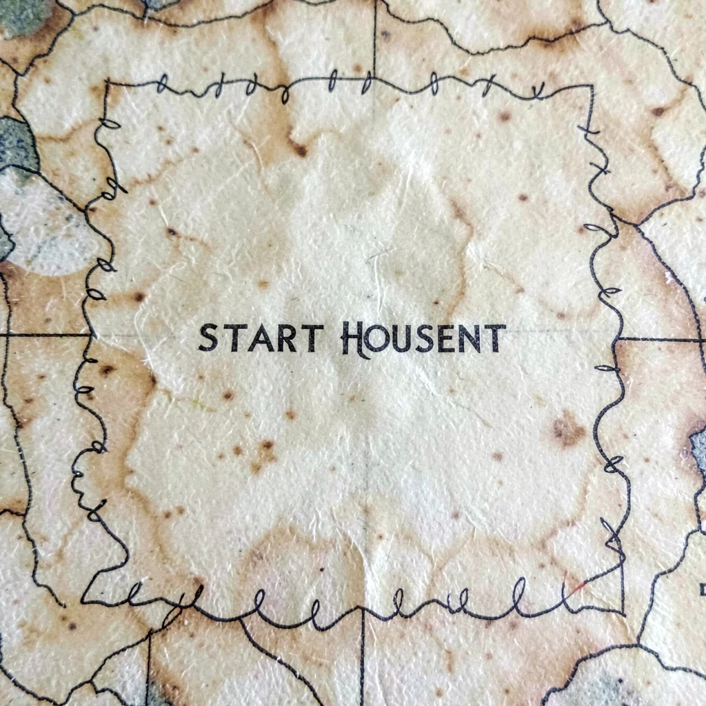 Parchment map detail of the start-house quadrant with squiggle calligraphy marke