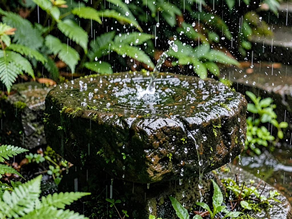 Garden stone with rain patterns fresh