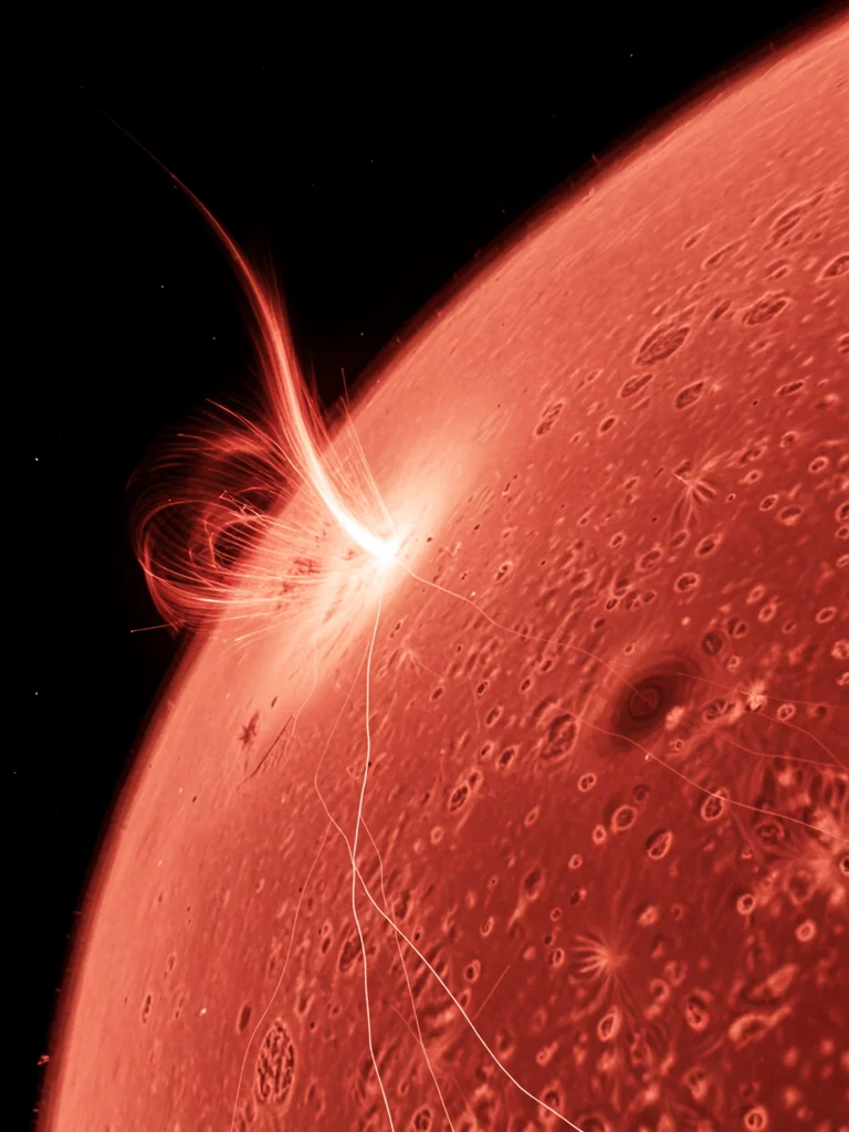 Solar tornado at the limb, helical plasma structure spinning around a vertical m