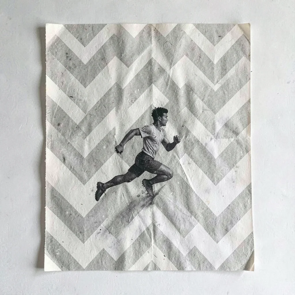 Riso poster with a chevron pattern and a single runner breaking through, raw pap