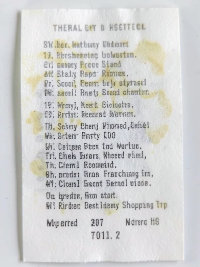 Thermal receipt from school supply shopping trip, long list of items, total at b