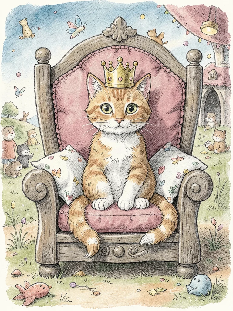 Royal cat on cushion throne