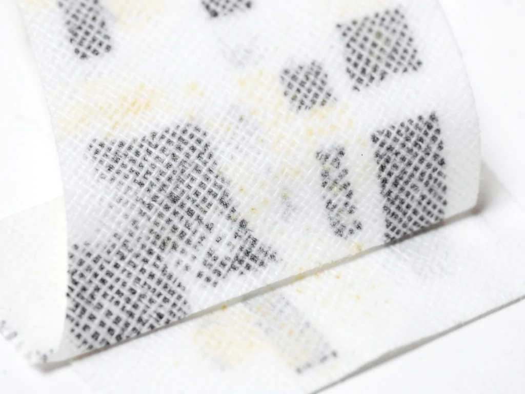 Receipt paper strip woven through itself in simple basket weave pattern, creatin