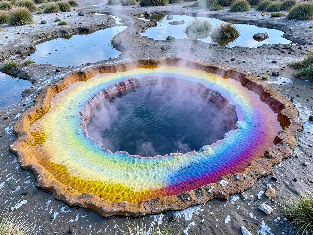 Concentric color rings around hot spring