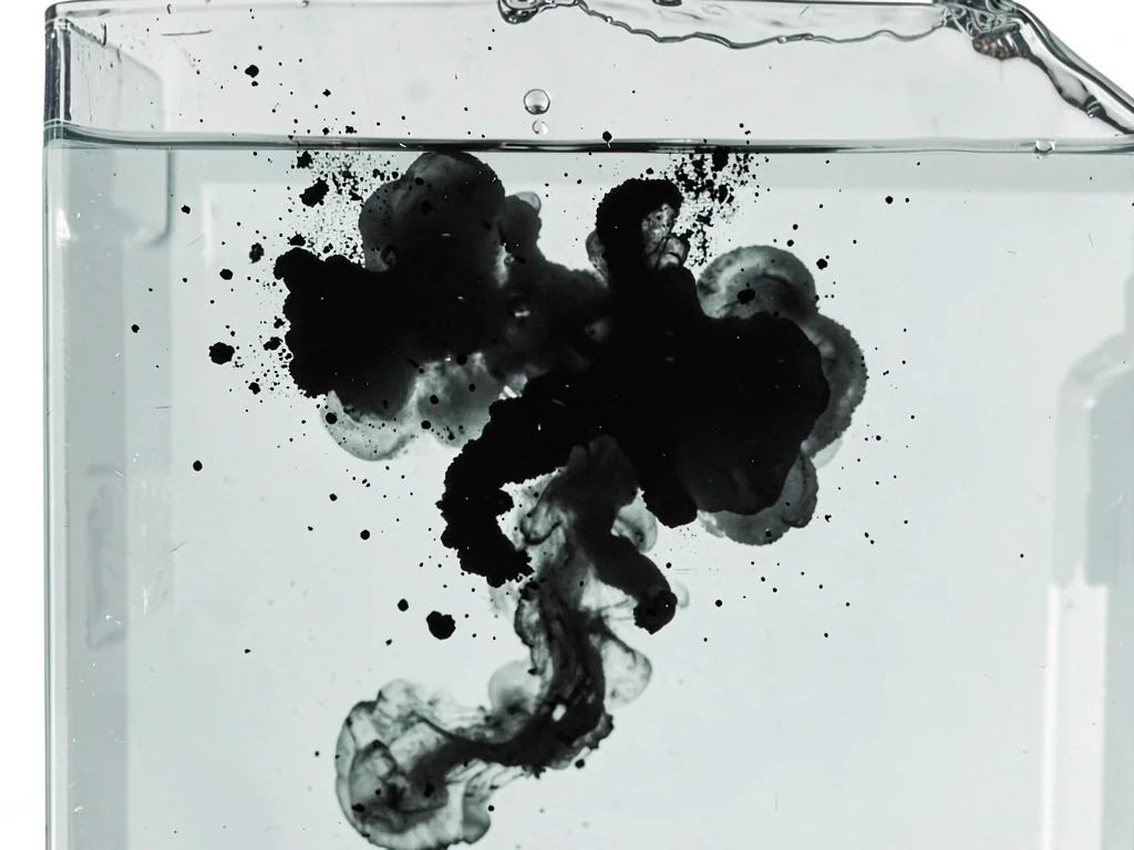 Black ink cloud expanding in clear water
