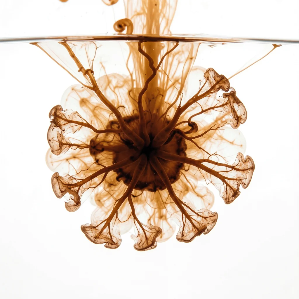 Amber and burnt sienna ink blooming in water, autumn harvest warmth