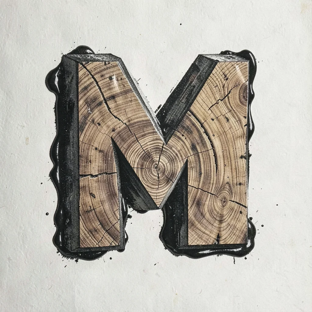 Letter M showing grain