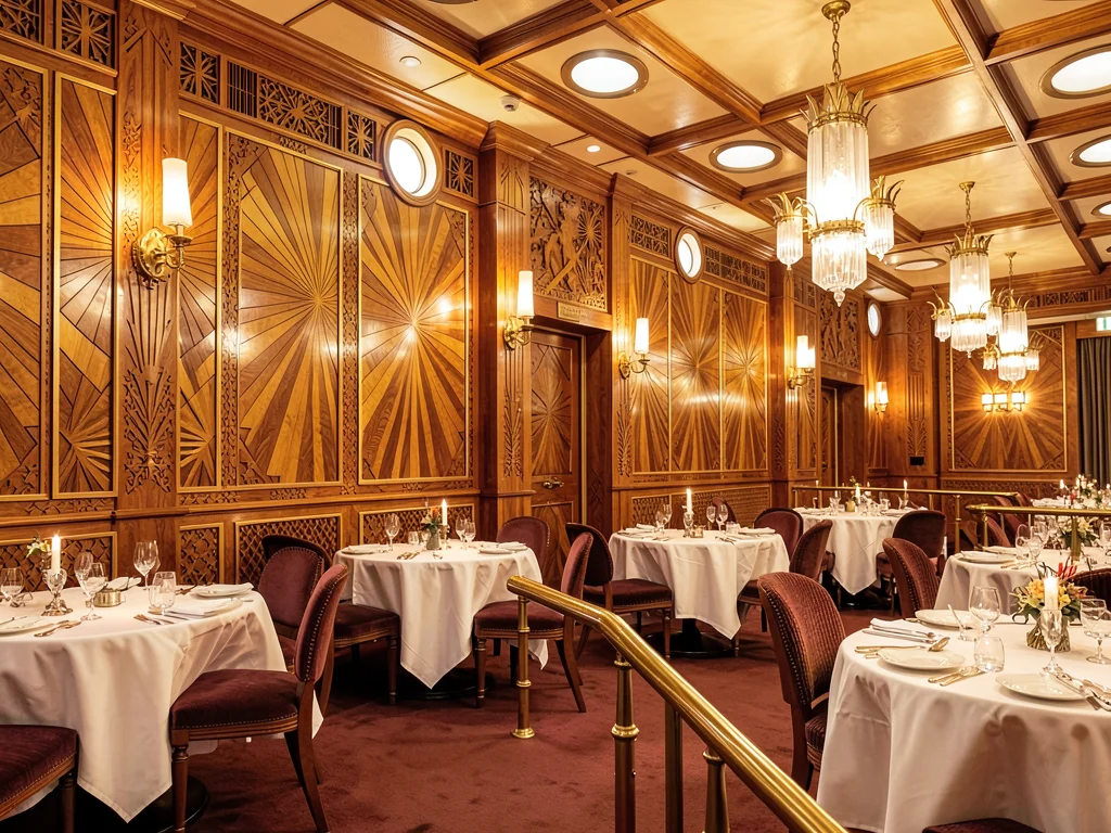 First-Class Dining Salon with Marquetry Walls