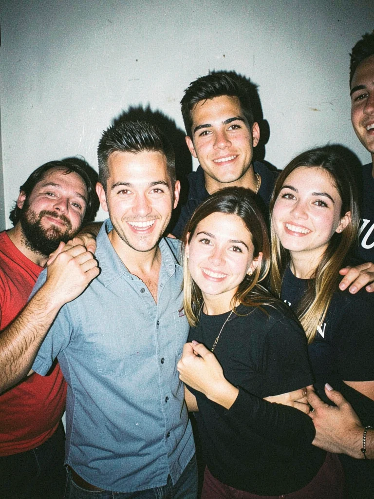 Friends cramped in a photo booth