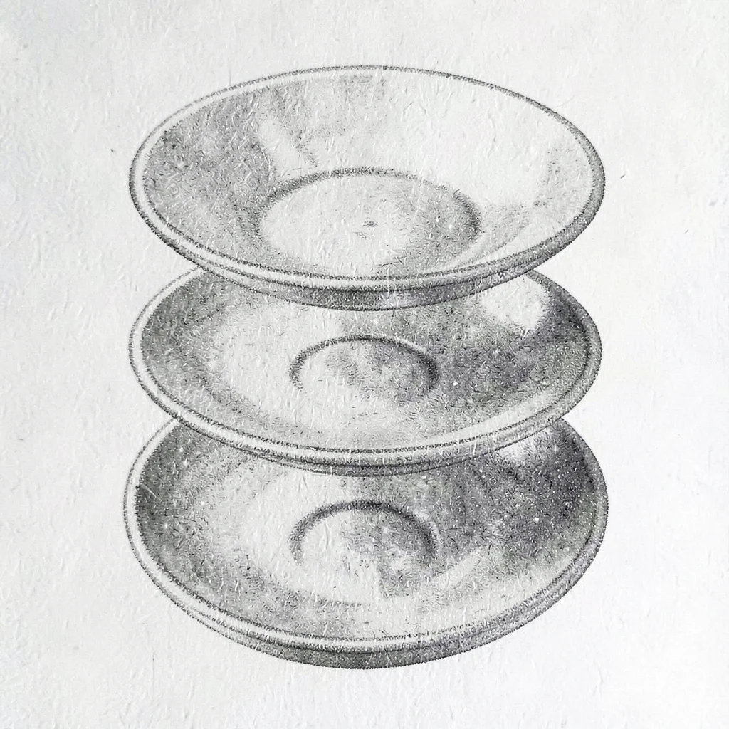 Riso composition of three plates in a vertical stack with grain misregistration