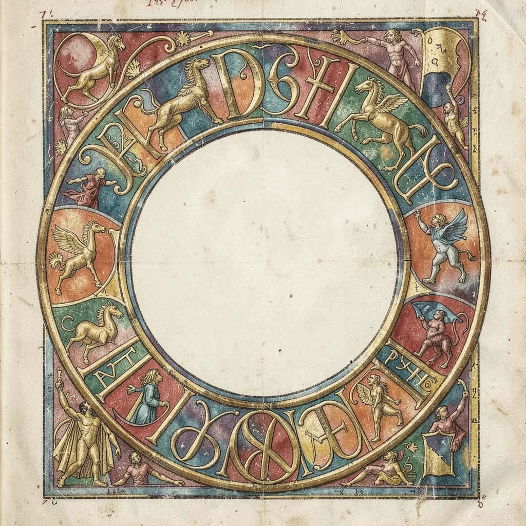 Zodiac symbols arranged in a circular border