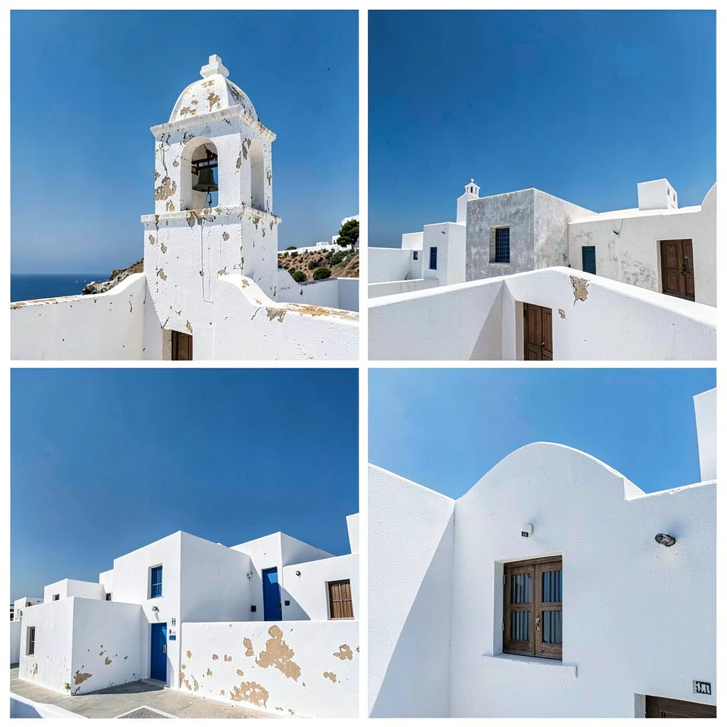 Cycladic whitewash study, Greek island lime, A bell tower against cloudless blue