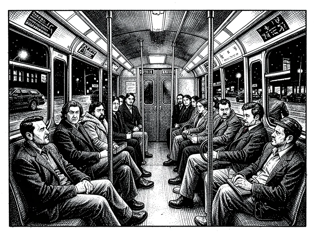 Surreal night bus passengers