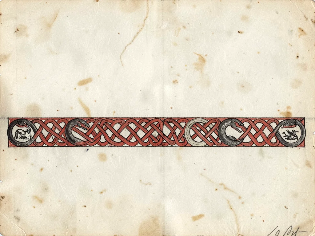 Four-strand braid panel — simple knotwork band running full page width on vellum