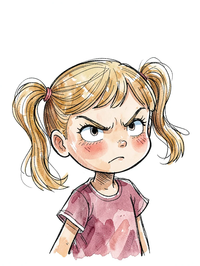 Defiant girl with pigtails