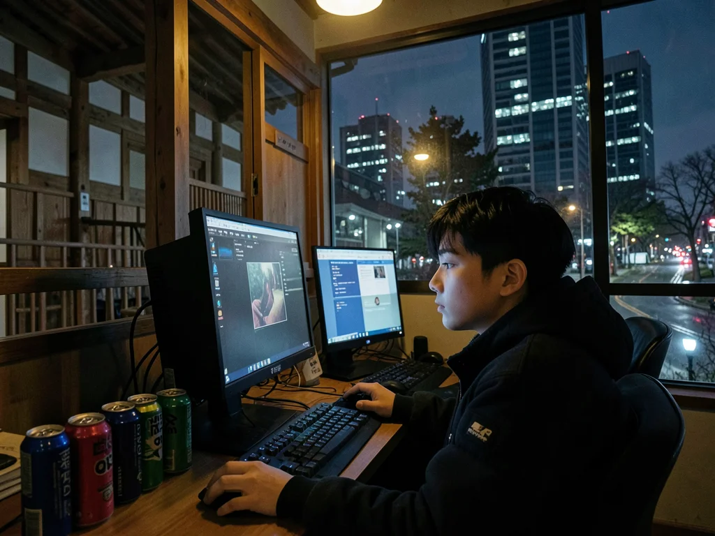 PC-bang gaming alone at night