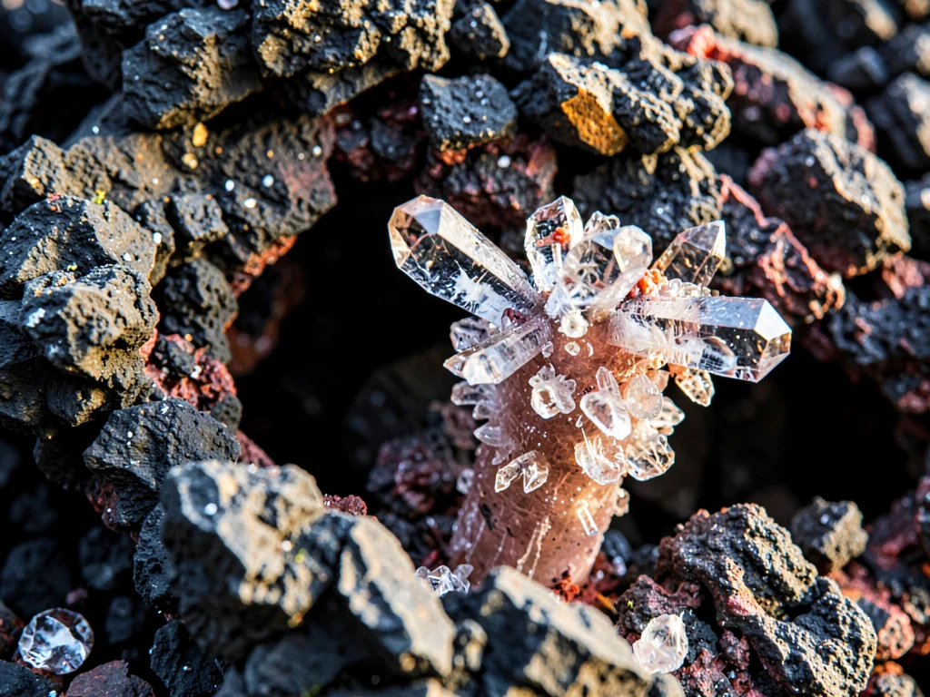 Sulfur crystal growth on volcanic fumarole