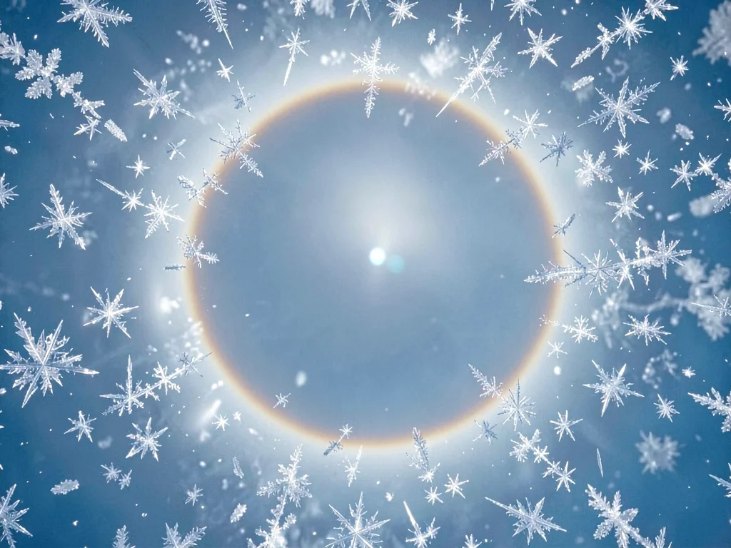 22-degree halo around sun in ice crystal sky