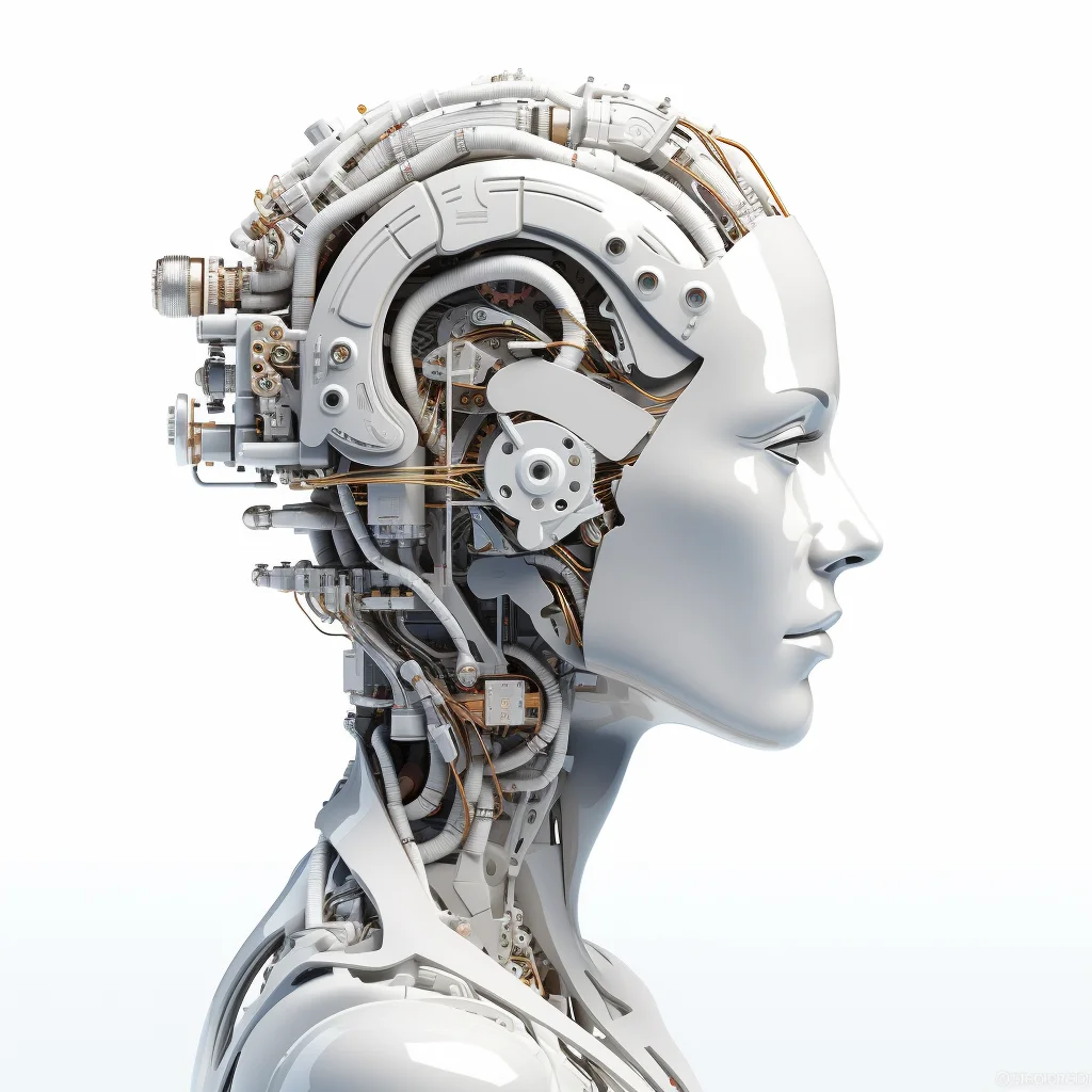 3D plastilina robot brain assembly tools on clean whi