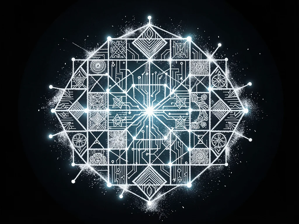 Kolam grid as spreadsheet visualization, cells filled with traditional pattern s