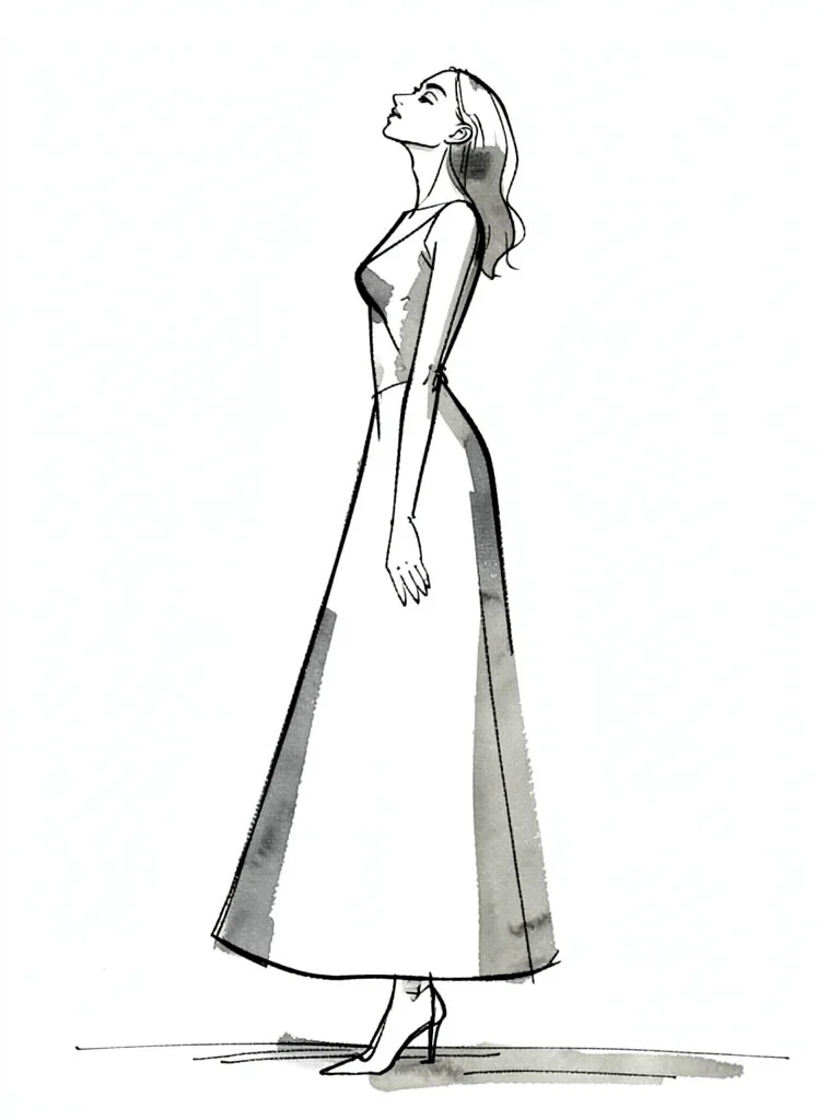 Standing reaching upward maxi dress