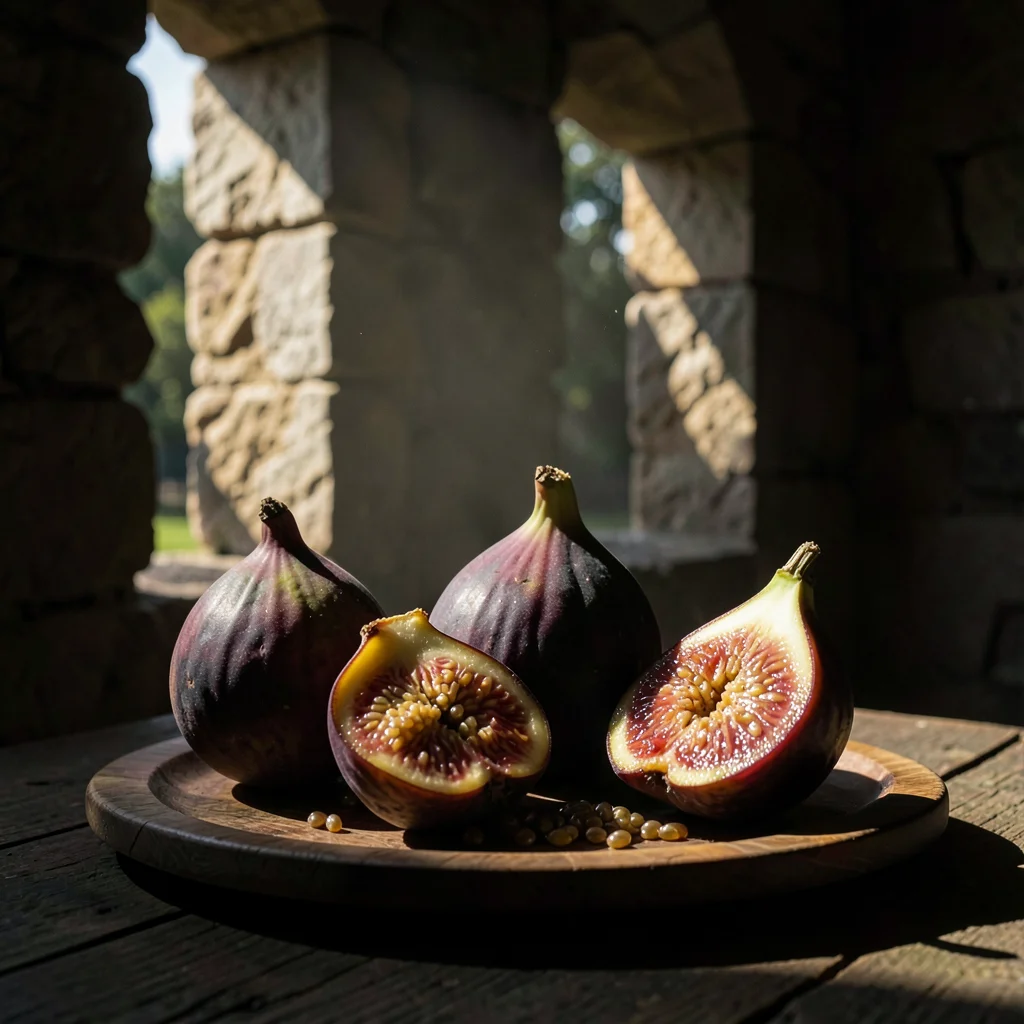 Dramatic natural light streaming through stone openings, deep chiaroscuro shadow
