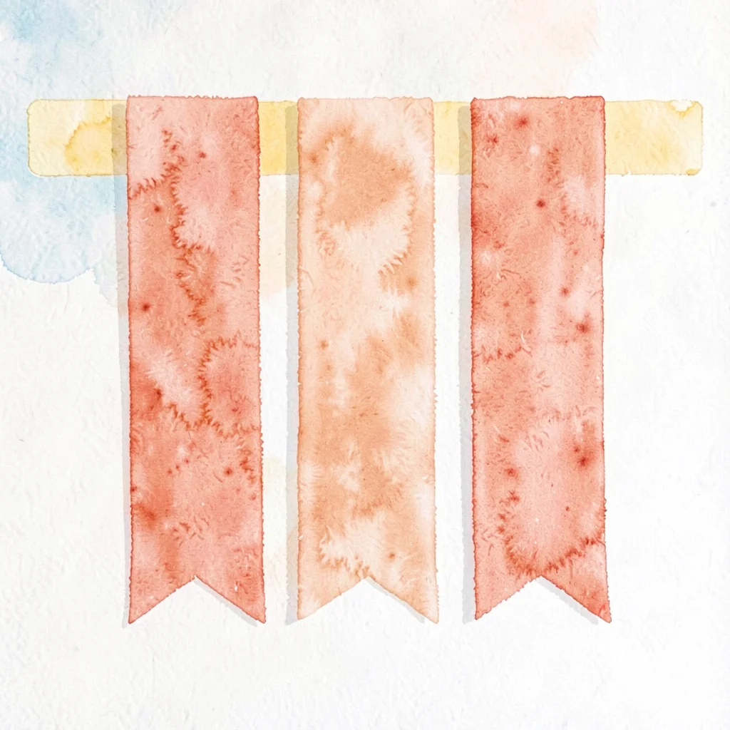 flat-vector single ribbon-of-three abstract — three vertical coral ribbons hangi
