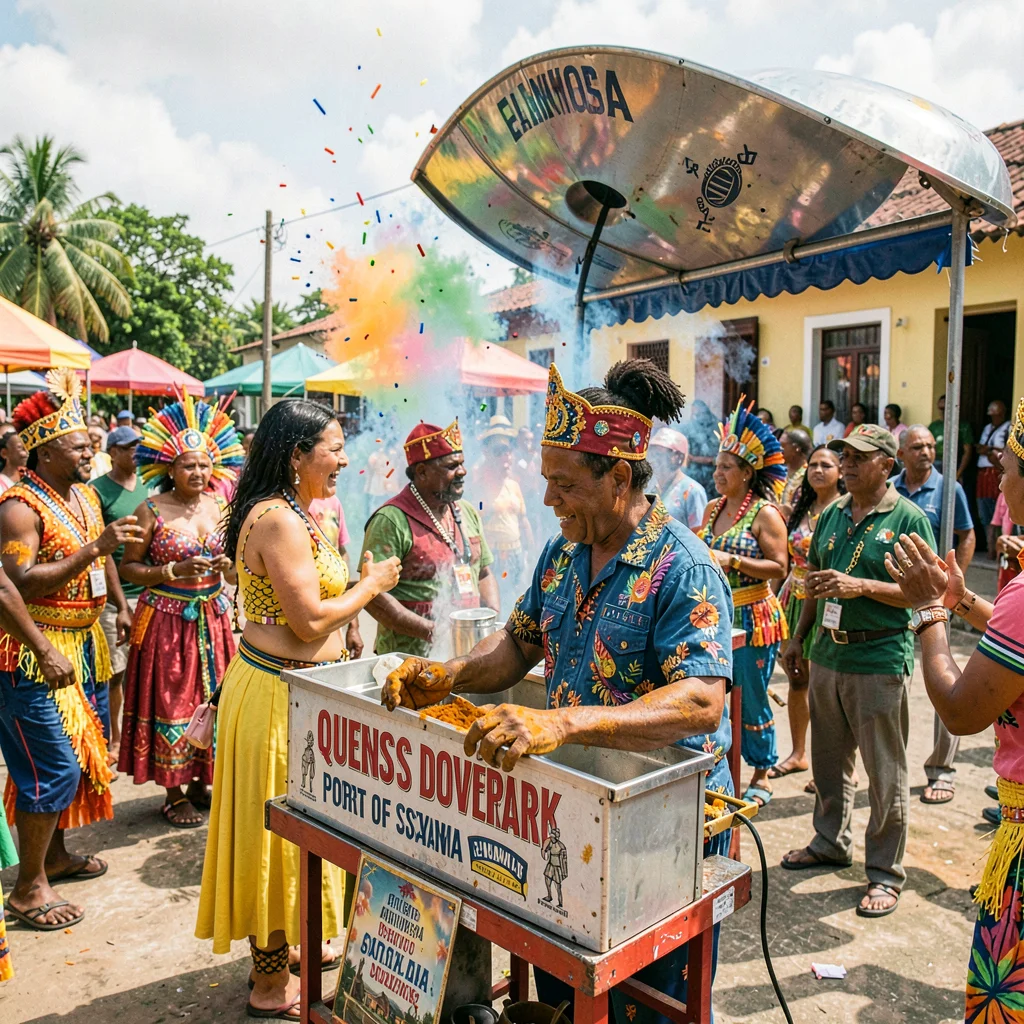 Carnival saturation explosion in Port of Spain, Trinidad, Doubles vendor at Quee