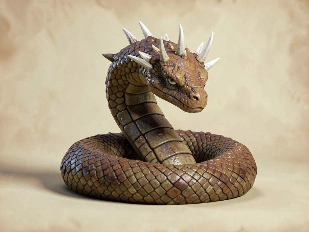 Crowned serpent-king basilisk with a small ornamental crest of bone-white spines