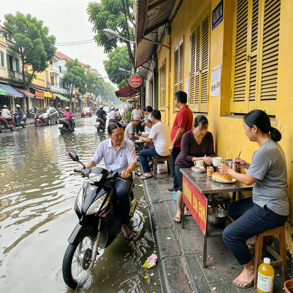 Egg coffee preparation at Hanoi sidewalk stall
