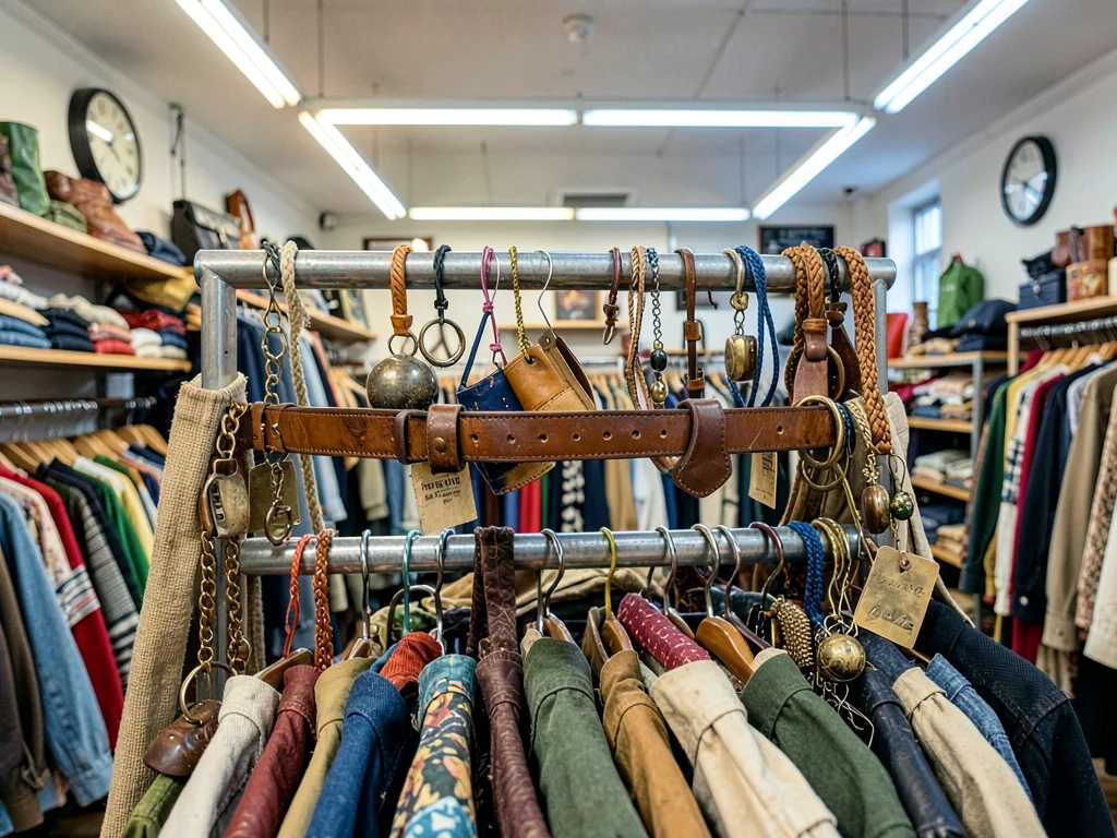 Belt rack spinning, leather and canvas and braided, accessories abundant
